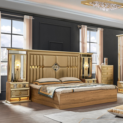 Letto in Legno Moderno Oro King Size Letto doppio Master Room Villa Casa Reale Full Queen In Legno Set di mobili da letto di lusso