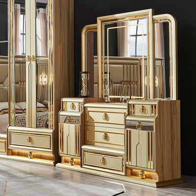 Letto in Legno Moderno Oro King Size Letto doppio Master Room Villa Casa Reale Full Queen In Legno Set di mobili da letto di lusso