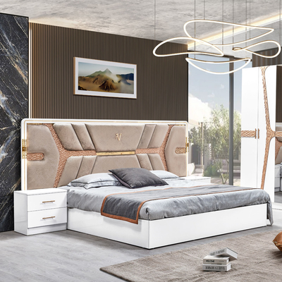 Modello turco di lusso Cornice in legno King Size Set Letto Led Testa Moderna Classica Full Home Set camera da letto in legno Arredamento