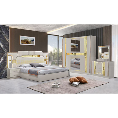 Modello turco di lusso Cornice in legno King Size Set Letto Led Testa Moderna Classica Full Home Set camera da letto in legno Arredamento