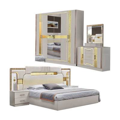 Modello turco di lusso Cornice in legno King Size Set Letto Led Testa Moderna Classica Full Home Set camera da letto in legno Arredamento