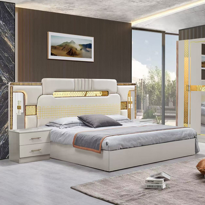 Modello turco di lusso Cornice in legno King Size Set Letto Led Testa Moderna Classica Full Home Set camera da letto in legno Arredamento