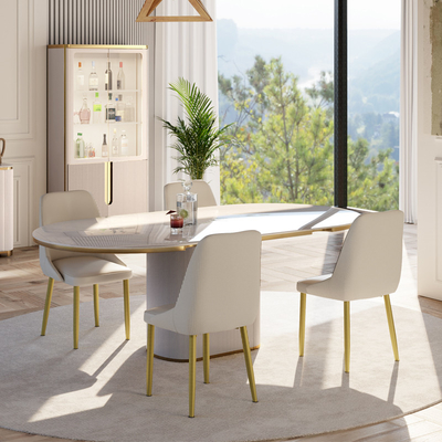 Moderno design bianco grande tavolo da pranzo in legno e sedia set 4 posti mobili per la casa tavola da pranzo in ardesia di marmo per 6