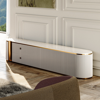 Disegno semplice Soggiorno Televisione in legno bianco Stand Home Arredamento Arredamento Arredamento mobili Arredamento TV in legno moderno Arredamento TV in legno marmoreo ardesia
