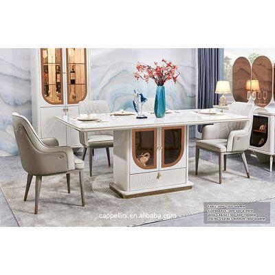 Elegante set da tavolo e sedie da pranzo di lusso 6 posti Arredamento per la casa Bianco moderno completo Grandi set da sala da pranzo in legno