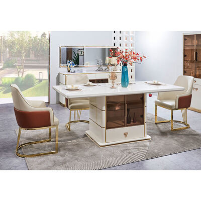 Set da tavolo da pranzo moderno di lusso bianco per 6 persone, mobili per sala da pranzo in legno, set completo per la casa, tavolo da pranzo con struttura in legno e 4 sedie