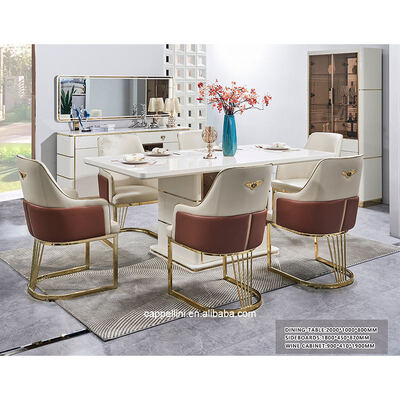 Set da tavolo da pranzo moderno di lusso bianco per 6 persone, mobili per sala da pranzo in legno, set completo per la casa, tavolo da pranzo con struttura in legno e 4 sedie