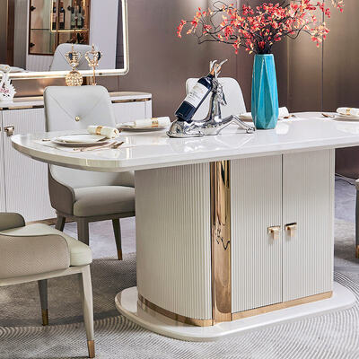 Set di tavolo e sedie da pranzo in legno per la casa di lusso moderna, 6 posti, mobili bianchi, set completi per sala da pranzo in legno