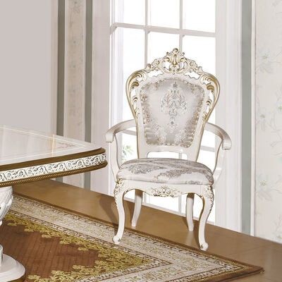 Set da tavolo da pranzo in legno classico antico bianco con 6 sedie, stile europeo, in legno grande, lussuoso, per la casa, sala da pranzo, mobili