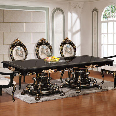 Set da tavolo da pranzo di lusso in stile classico europeo con 6 sedie, set completi per la casa, antichi, in legno, grandi, per sala da pranzo