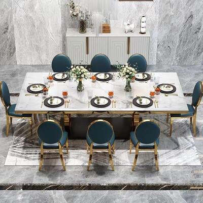 Moderno Design Completo Tavolo da pranzo di lusso Set 8 posti Mobile da sala da pranzo in marmo bianco Tavolo da pranzo di lusso