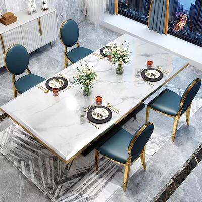Moderno Design Completo Tavolo da pranzo di lusso Set 8 posti Mobile da sala da pranzo in marmo bianco Tavolo da pranzo di lusso