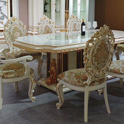 Set da tavolo da pranzo in legno di lusso reale in stile europeo con 8 sedie, mobili per la casa, sala da pranzo, grande tavolo da pranzo classico in legno