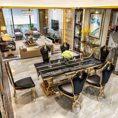 Tavolo da pranzo in legno di lusso reale in stile europeo Set di tavolo e sedie da pranzo in metallo di lusso in stile reale turco per 6 persone Furniet 8 posti a sedere Mobili per la casa Sala da pranzo Grande tavolo da pranzo classico in legno