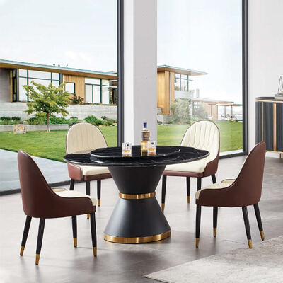 Set da tavolo da pranzo in marmo nero dal design moderno con piano in ardesia, 4 sedie, mobili per la casa, tavolo da pranzo rotondo di lusso a 6 posti