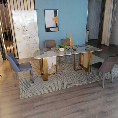 Disegno italiano Tavolo da pranzo e sedia in metallo moderno Set per la casa Arredamento Sala da pranzo Tavolo da pranzo di lusso in ardesia di marmo