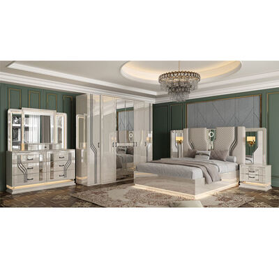 Camera da letto completa di lusso con letto matrimoniale in stile turco moderno per adulti, con struttura in legno e contenitori, set completo per camera da letto king size