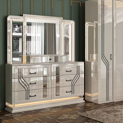 Camera da letto completa di lusso con letto matrimoniale in stile turco moderno per adulti, con struttura in legno e contenitori, set completo per camera da letto king size