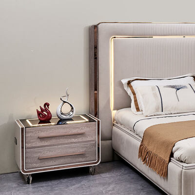 King Size LED Headboard Set letto in pelle di lusso Set camera da letto In legno Cornice Moderna Camera di casa doppia Set completo di mobili da letto