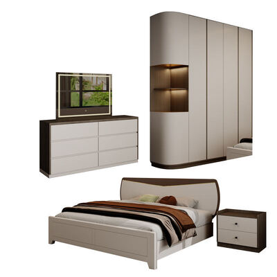 Suite master bedroom completa in legno, King size con ampio spazio, accogliente arredamento minimalista lussuoso e moderno