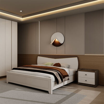 Suite master bedroom completa in legno, King size con ampio spazio, accogliente arredamento minimalista lussuoso e moderno