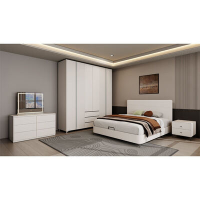 Set di camera da letto in legno King Size Premium con deposito, che offre un'atmosfera minimalista accogliente per la camera da letto moderna di lusso completo