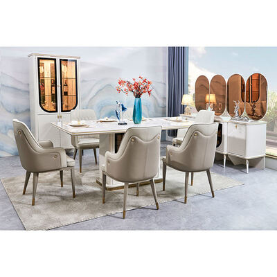 Elegante set da tavolo e sedie da pranzo di lusso 6 posti Arredamento per la casa Bianco moderno completo Grandi set da sala da pranzo in legno