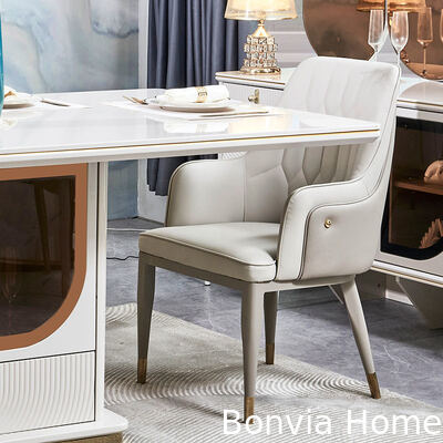 Elegante set da tavolo e sedie da pranzo di lusso 6 posti Arredamento per la casa Bianco moderno completo Grandi set da sala da pranzo in legno