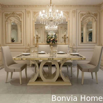 Set di tavolo e sedie da pranzo in legno di lusso bianco per 6 persone, mobili per la casa, sala da pranzo, tavolo da pranzo con credenza e vetrina per vini