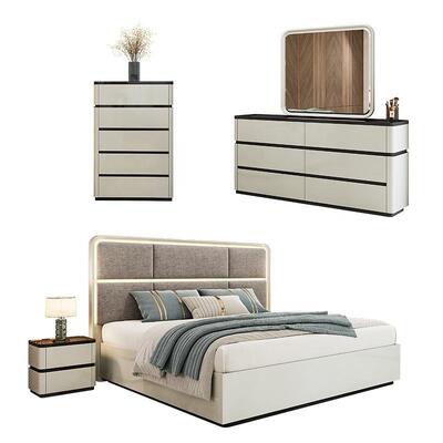 Chambre a Coucher Complet Luxury Bedroom Sets Headboard illuminato King Size Letto Cornice di legno Doppio Set di mobili moderni per camera da letto