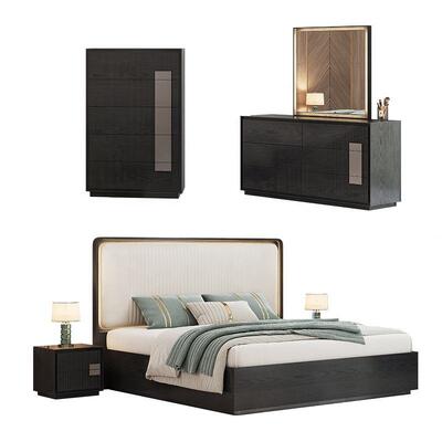 Letto minimalista King Size Set camera da letto di lusso Hotel Appartamento Cornice in legno Mobile moderno per camera da letto Set con armadio laterale