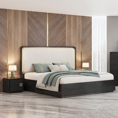 Letto minimalista King Size Set camera da letto di lusso Hotel Appartamento Cornice in legno Mobile moderno per camera da letto Set con armadio laterale