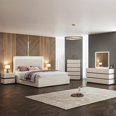 Modern Luxury King Size Set camera da letto doppio letto LED Headboard Hotel Home Master Room Set completo di mobili da letto in legno