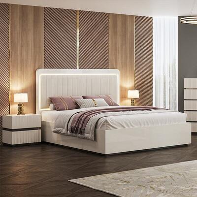 Modern Luxury King Size Set camera da letto doppio letto LED Headboard Hotel Home Master Room Set completo di mobili da letto in legno
