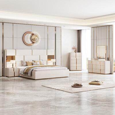 Nuovo design letto di lusso king size doppio moderno mobili per camera da letto Set camera da letto in legno Set con camerino Tavolo cassetto dei cassetti