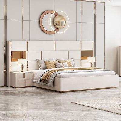Nuovo design letto di lusso king size doppio moderno mobili per camera da letto Set camera da letto in legno Set con camerino Tavolo cassetto dei cassetti
