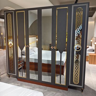 Foshan Set completo di camera da letto di lusso all'ingrosso 5 pezzi letto king size Suite con struttura in legno Set di mobili per camera da letto moderni turchi