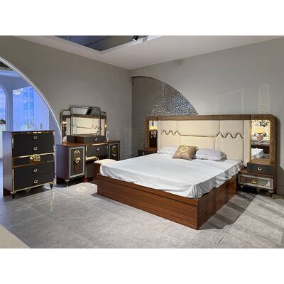 Foshan Set completo di camera da letto di lusso all'ingrosso 5 pezzi letto king size Suite con struttura in legno Set di mobili per camera da letto moderni turchi