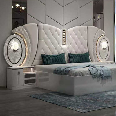 Prezzo all'ingrosso Set di mobili per camera da letto moderni e di lusso King Size Bed Frame Master Room Set completo di camera da letto turca con luci a LED