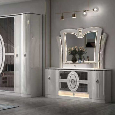 Prezzo all'ingrosso Set di mobili per camera da letto moderni e di lusso King Size Bed Frame Master Room Set completo di camera da letto turca con luci a LED