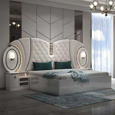 Prezzo all'ingrosso Set di mobili per camera da letto moderni e di lusso King Size Bed Frame Master Room Set completo di camera da letto turca con luci a LED