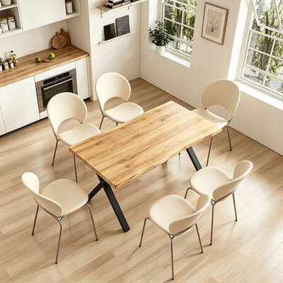 Tavolo da pranzo in stile minimalista rettangolo live edge Tavolo da pranzo in metallo base Arredamento da pranzo in legno Tavolo da pranzo moderno Set da 6 posti