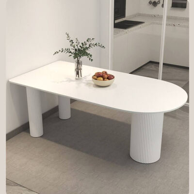 Tavolo da pranzo scandinavo bianco Set base metallo Arredamento della sala da pranzo Pietra Ardesia Top Tavolo da pranzo moderno per appartamento alberghiero