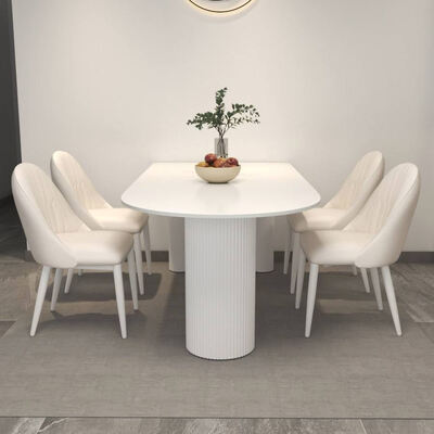 Tavolo da pranzo scandinavo bianco Set base metallo Arredamento della sala da pranzo Pietra Ardesia Top Tavolo da pranzo moderno per appartamento alberghiero