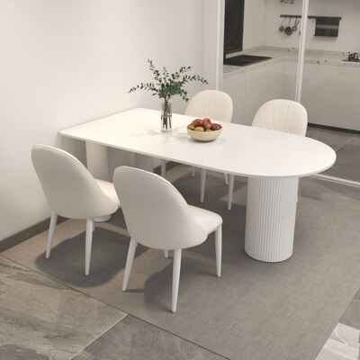 Tavolo da pranzo scandinavo bianco Set base metallo Arredamento della sala da pranzo Pietra Ardesia Top Tavolo da pranzo moderno per appartamento alberghiero