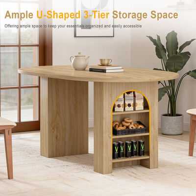 Factory Wholesale Extendable Dining Table Set 6 Seater Home Dining Room Oval Wooden Folding Dining Table with Storage Shelves