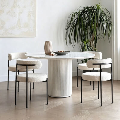 Mobili domestici nordici Tavolo da pranzo bianco rotondo 6 posti Tavolo da pranzo moderno e sedie di lusso in legno