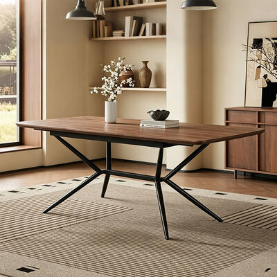 Ingrosso Tavolo da pranzo rettangolare minimalista Mobile da sala da pranzo Arredamento a telaio metallico Tavolo da cucina Live Edge Tavolo da pranzo moderno in legno