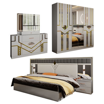Ingrosso Design Moderno Doppio Cuoio Re Letto Armadio Comodino Completo Set Casa In Legno Grandezza Regina Mobile Luxury Set Camera Da Letto