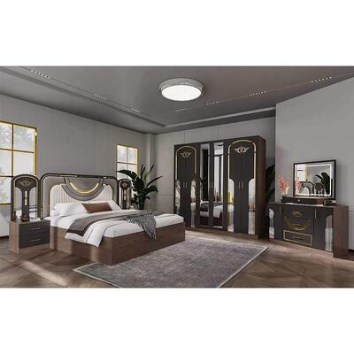 Ingrosso Set di mobili per camera da letto moderni turchi Completo 5 pezzi King Size Camera da letto Cornice in legno Casa Arredamento Set per camera da letto